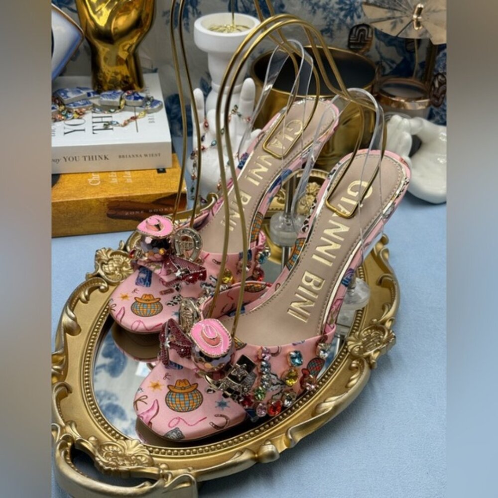 🆕 GIANNI BINI 🧿 NWOB Maddie Printed Rodeo Martini Heel Sandals, Pink - Sz 8.5 - Picture 13 of 16